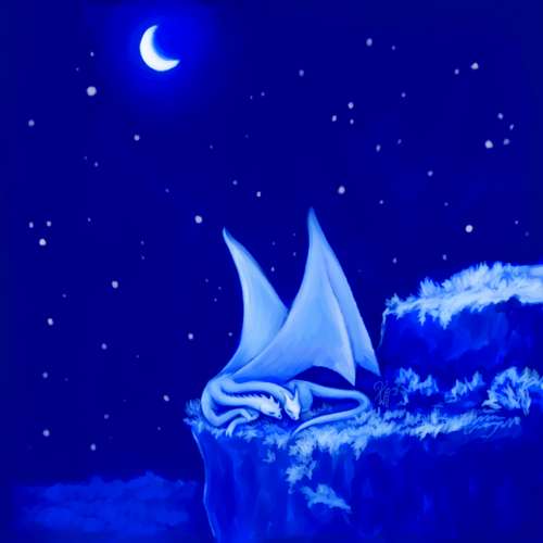 Blue scene of sleeping two-headed dragon
