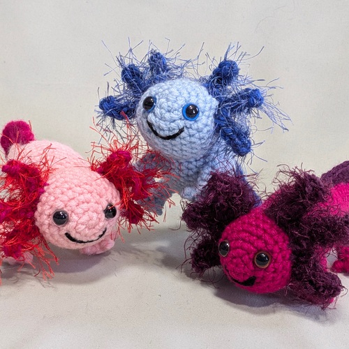 Various fluffy-gilled axolotls
